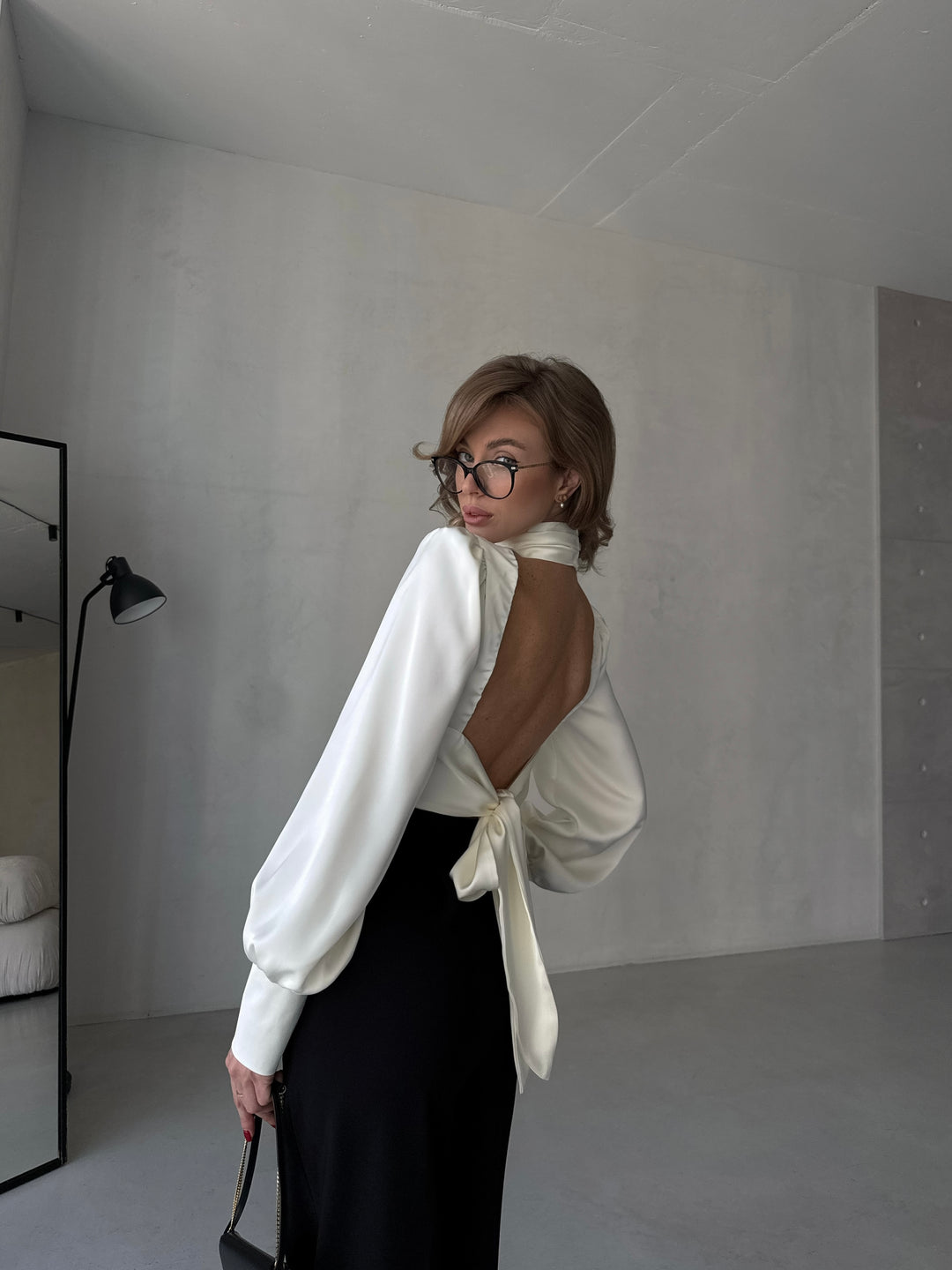 Maya Satin Midriff blouse Open Back Ivory