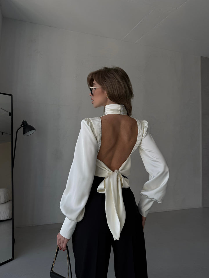 Maya Satin Midriff blouse Open Back Ivory