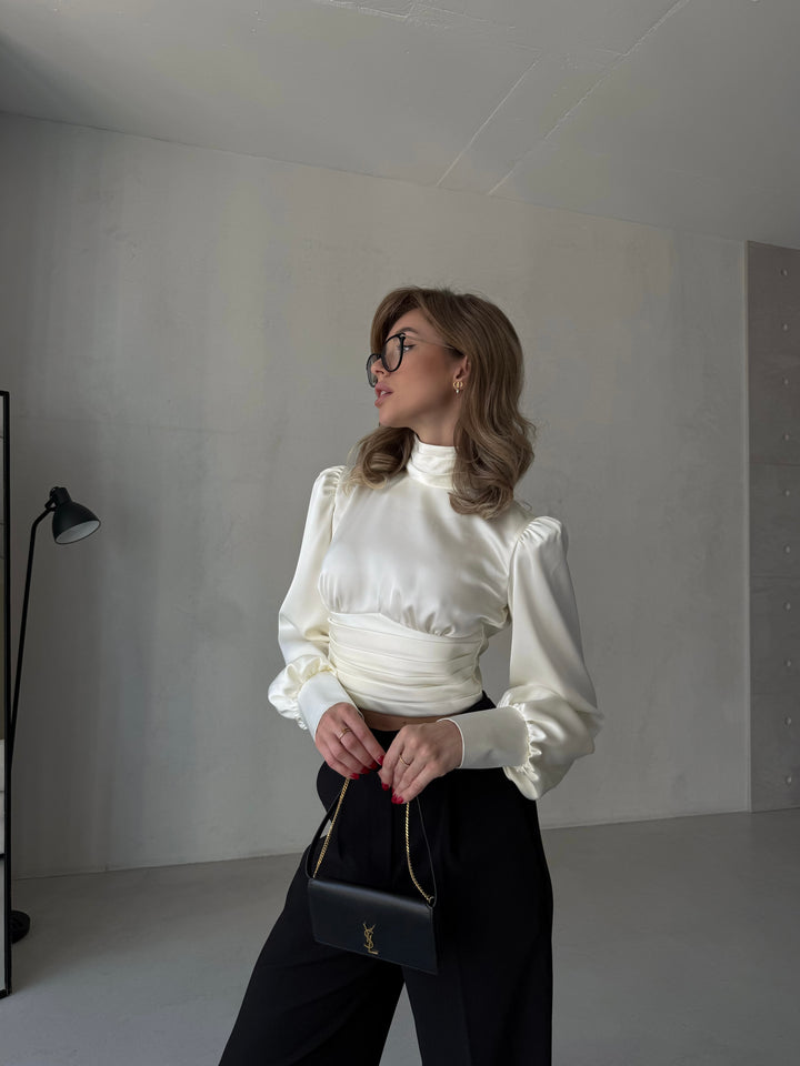 Maya Satin Midriff blouse Open Back Ivory