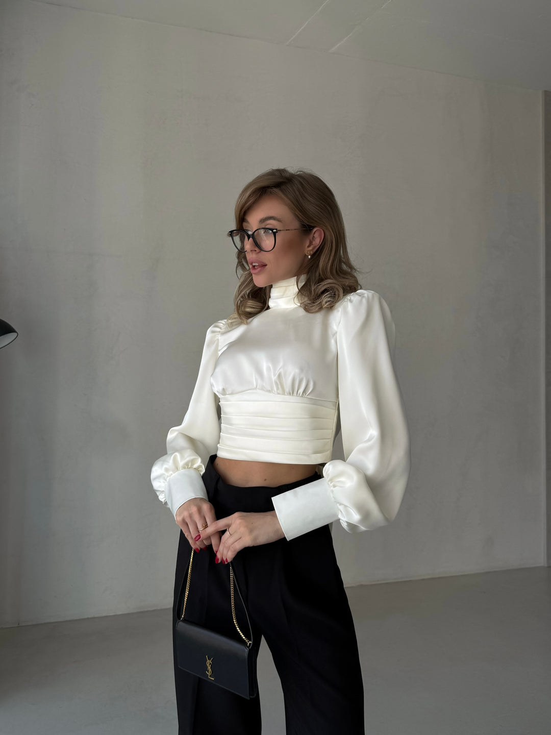 Maya Satin Midriff blouse Open Back Ivory