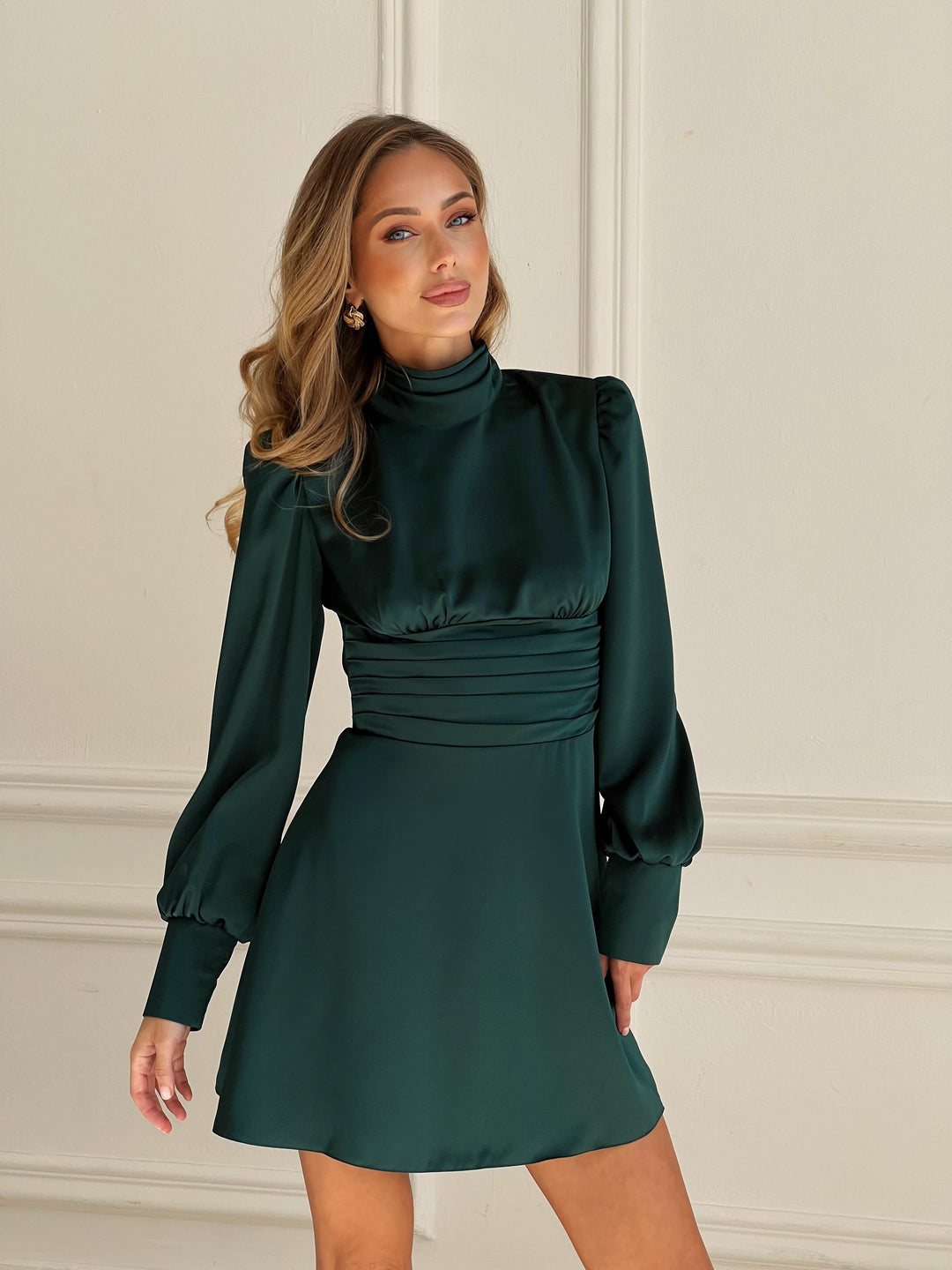 Mirage Green Silk Mini Dress Emerald
