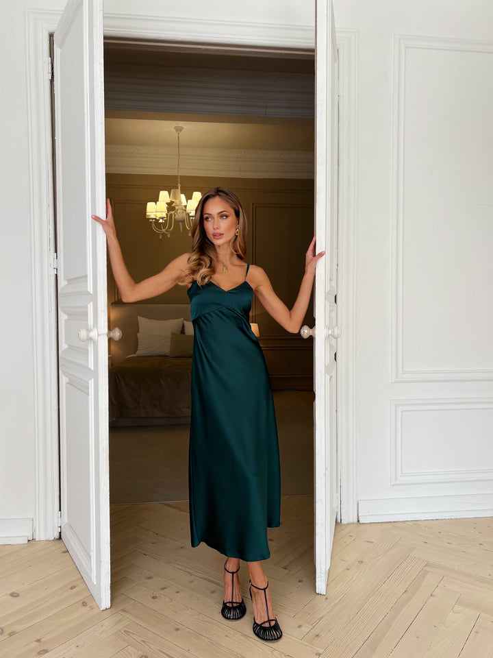 Bogemia Silk Slip Dress Emerald Green