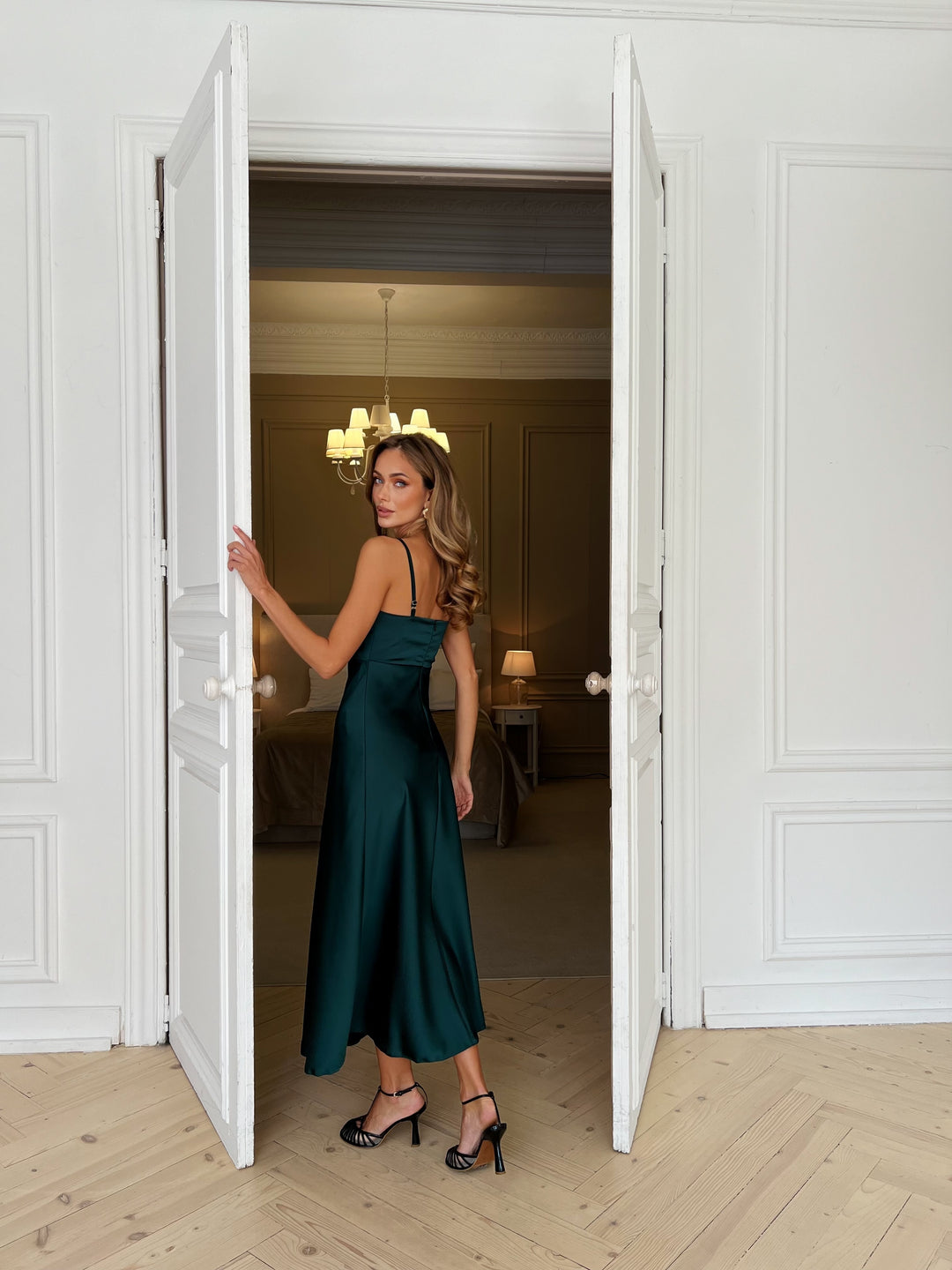 Bogemia Silk Slip Dress Emerald Green