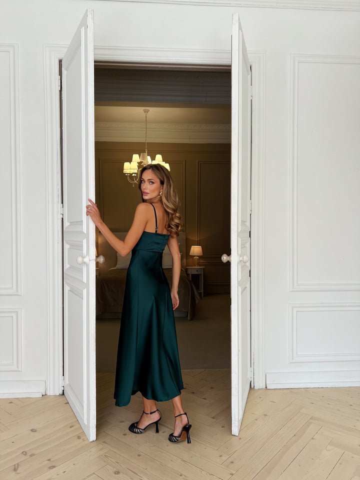 Bogemia Silk Slip Dress Emerald Green
