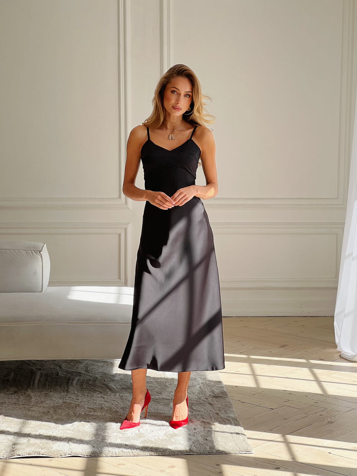 Bogemia Silk Slip Dress Black