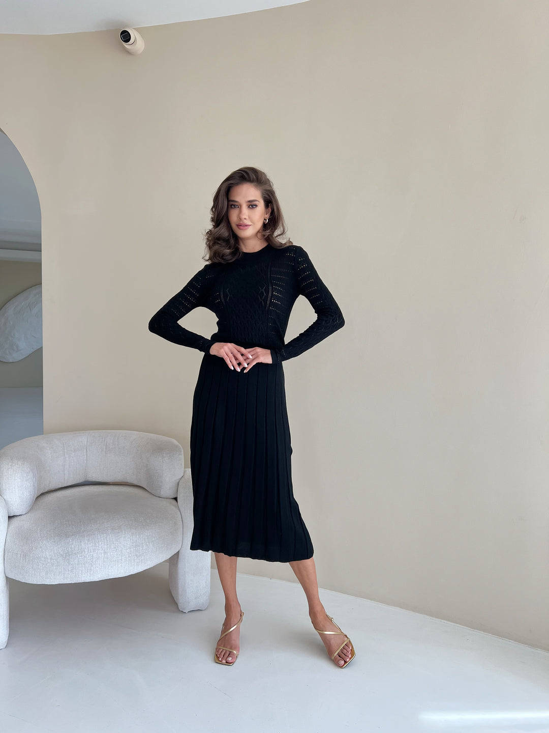 Knit Hollow Out Dress Black