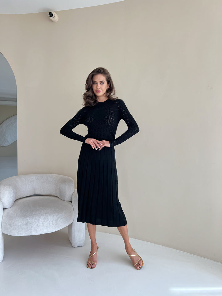 Knit Hollow Out Dress Black