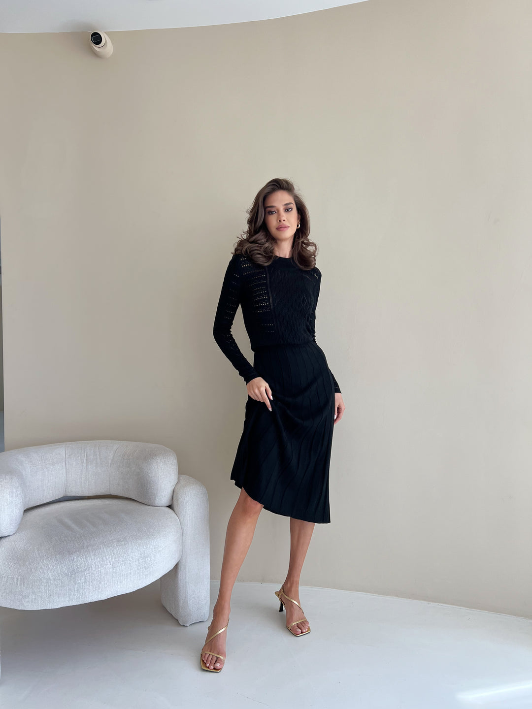 Knit Hollow Out Dress Black