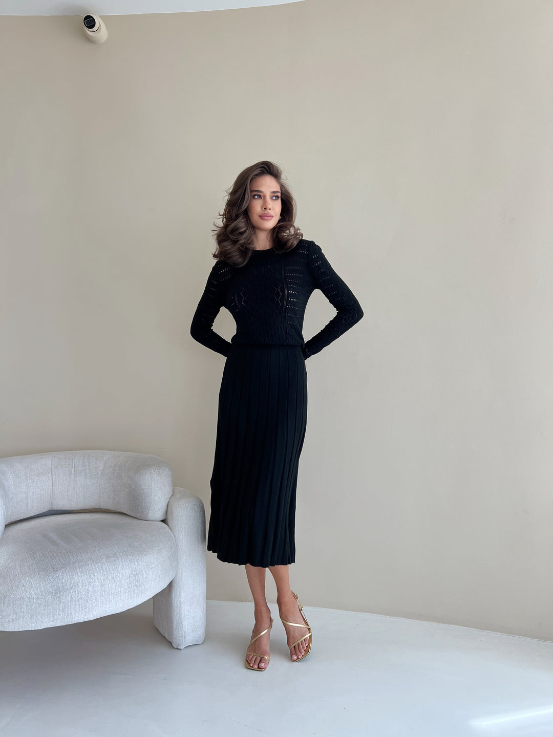 Knit Hollow Out Dress Black