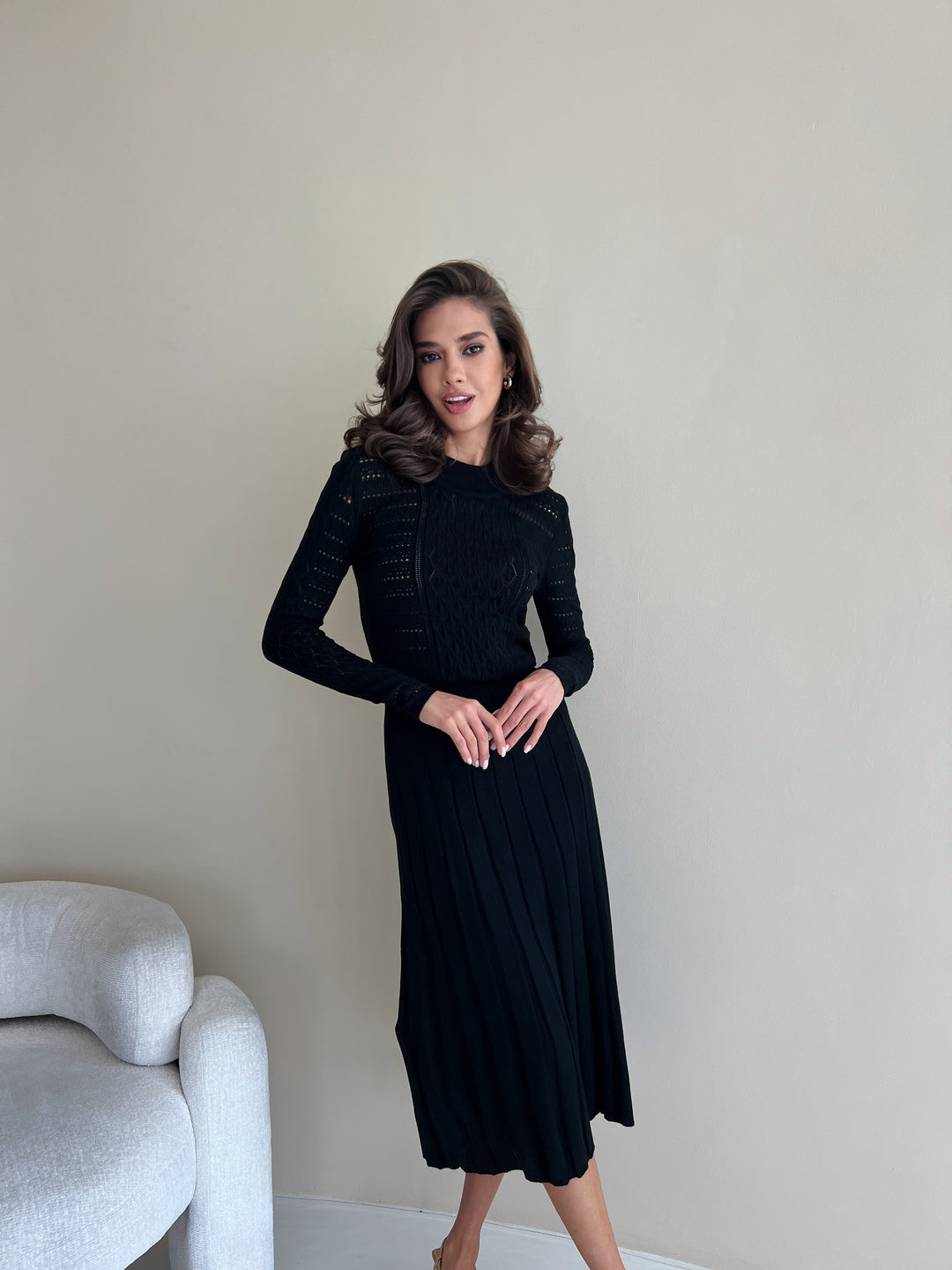 Knit Hollow Out Dress Black
