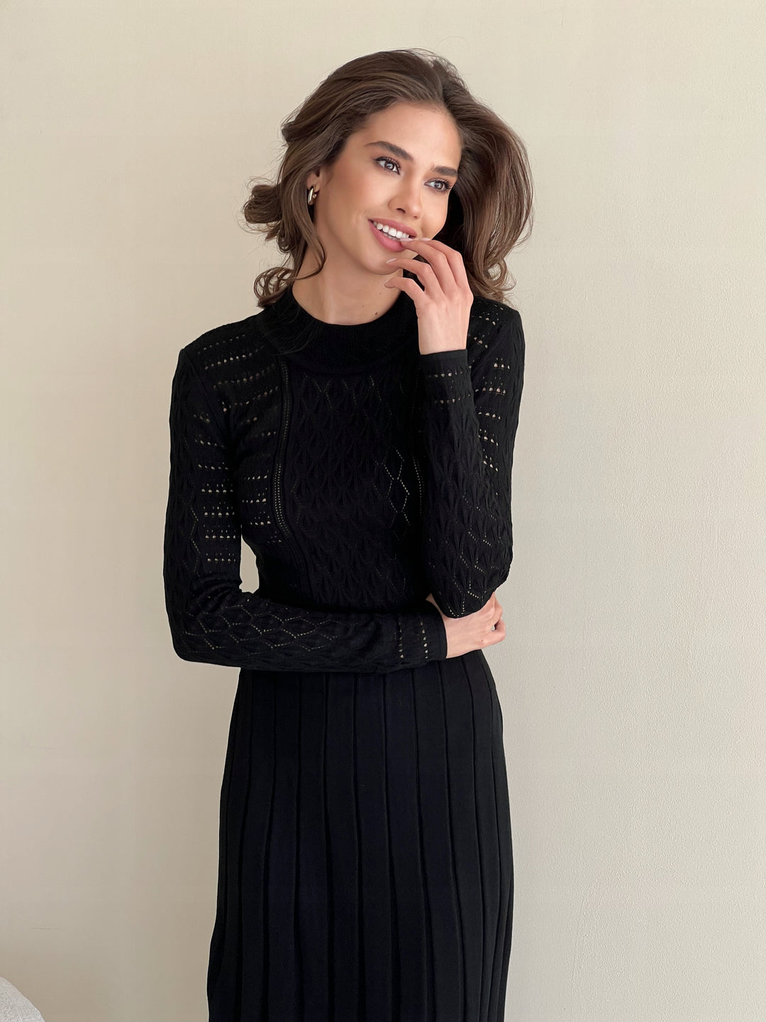 Knit Hollow Out Dress Black