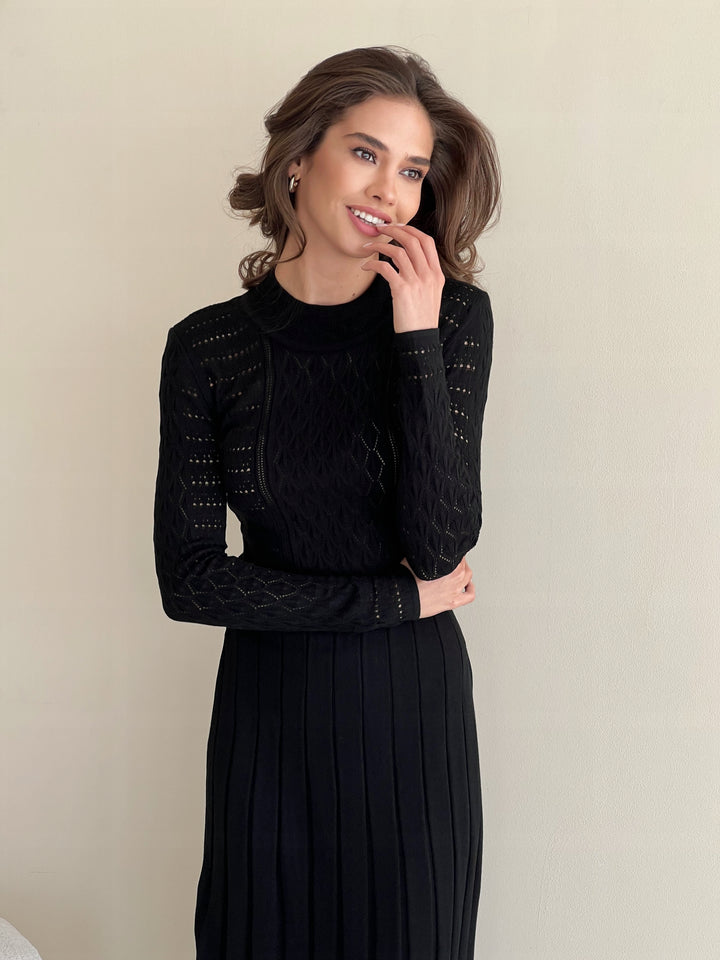 Knit Hollow Out Dress Black