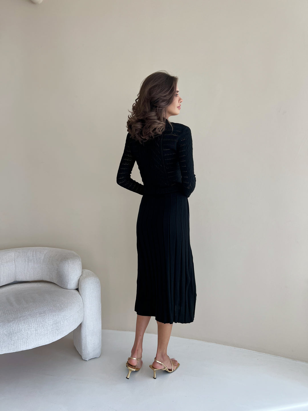 Knit Hollow Out Dress Black