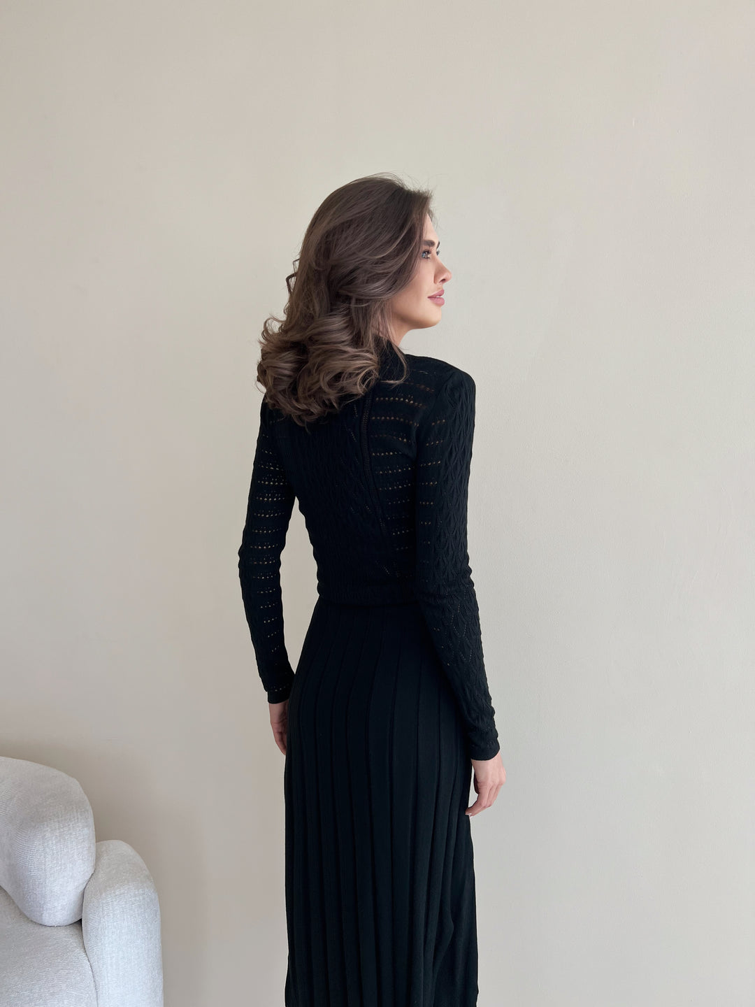 Knit Hollow Out Dress Black