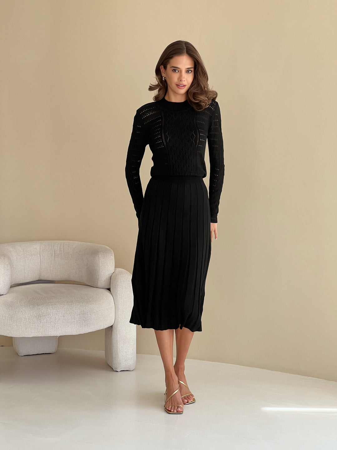 Knit Hollow Out Dress Black