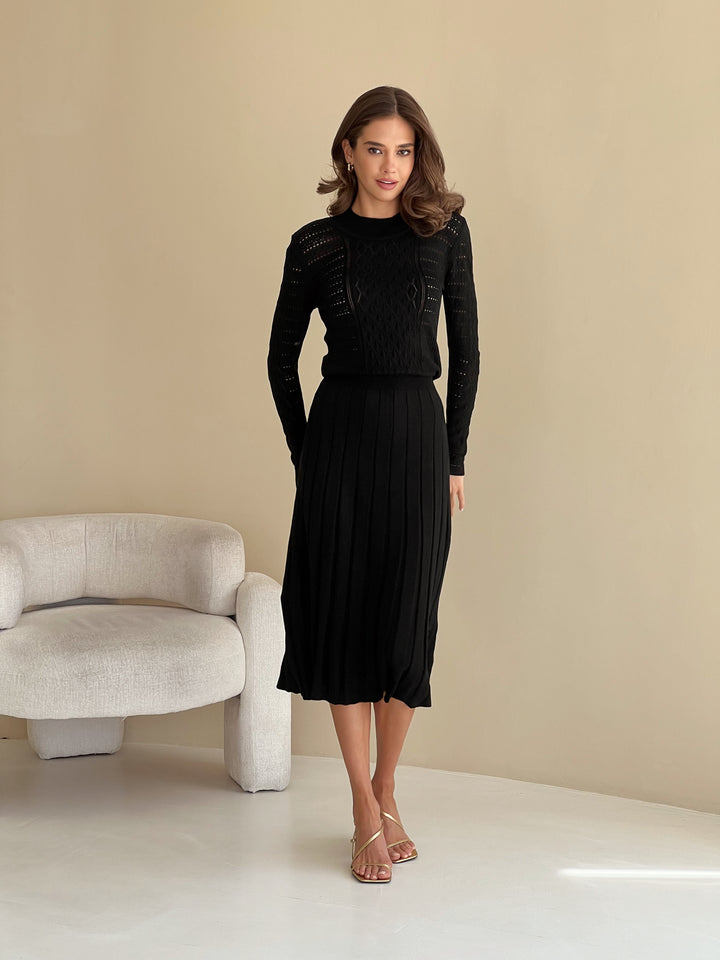 Knit Hollow Out Dress Black