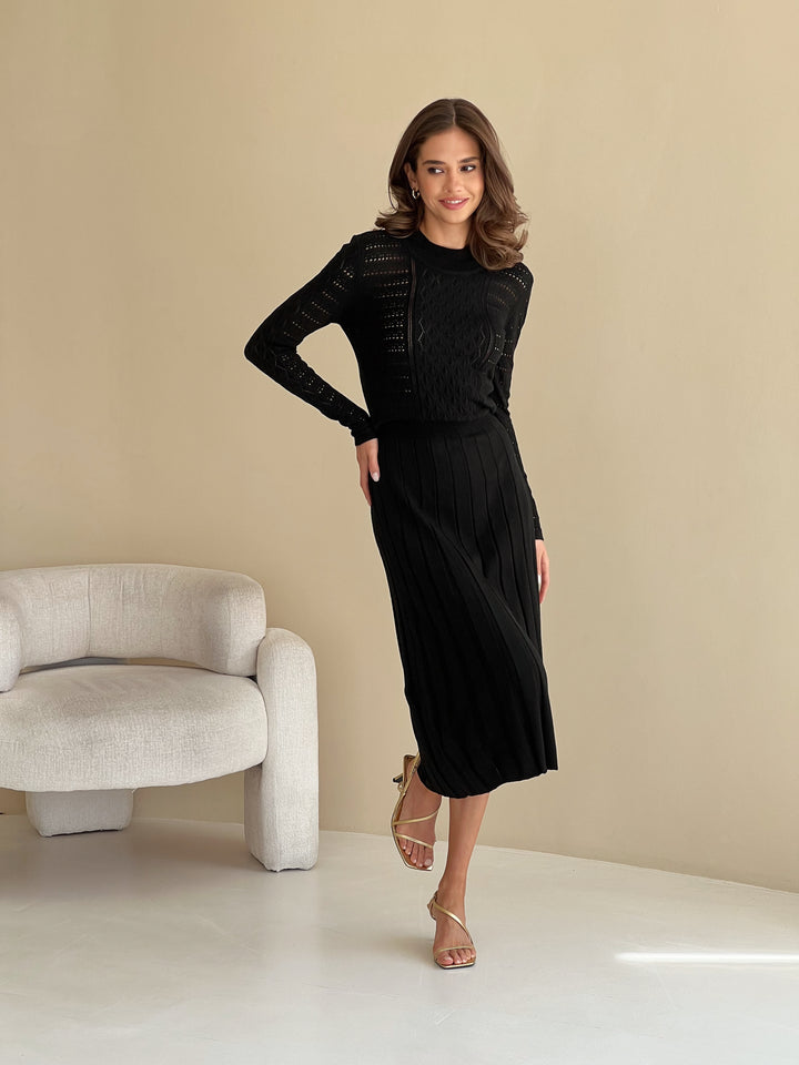 Knit Hollow Out Dress Black