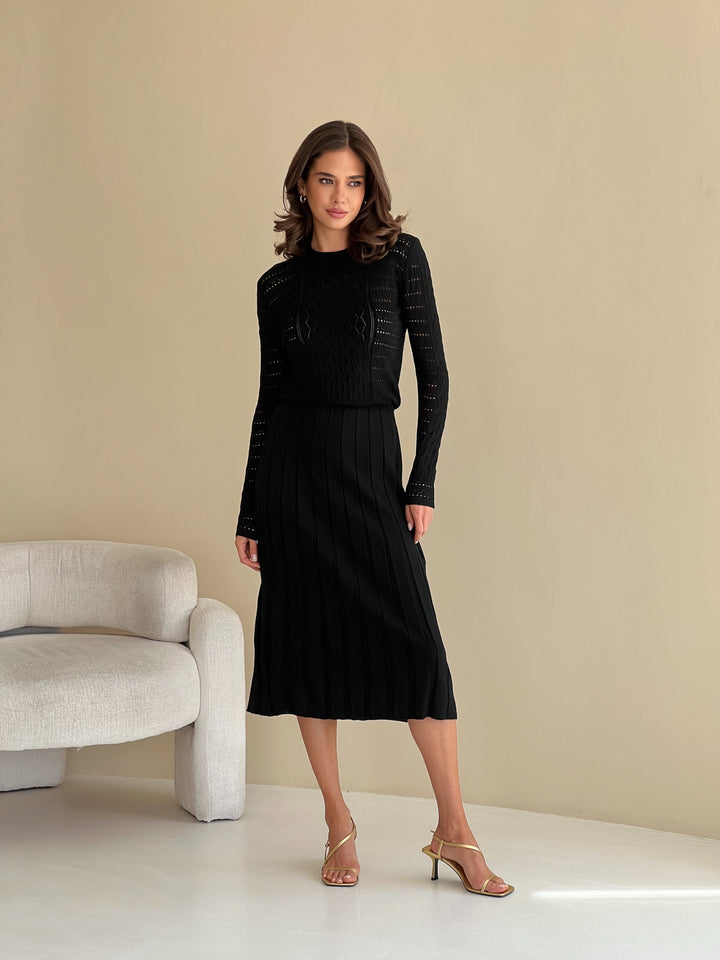 Knit Hollow Out Dress Black