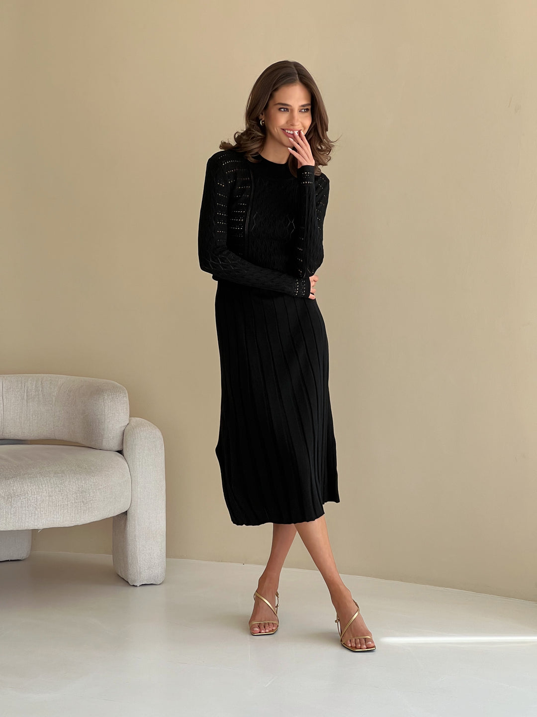 Knit Hollow Out Dress Black