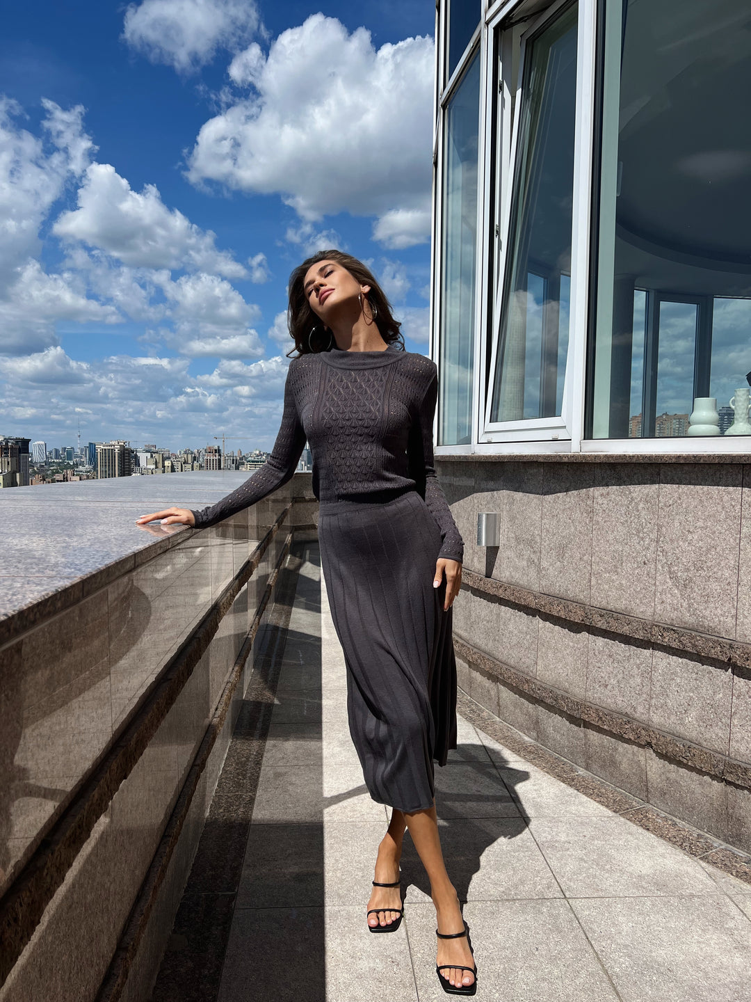 Knit Hollow Out Dress Dark Grey