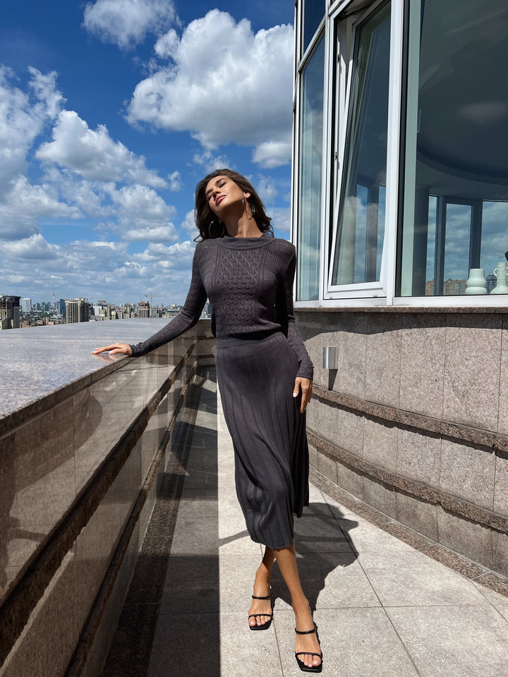 Knit Hollow Out Dress Dark Grey