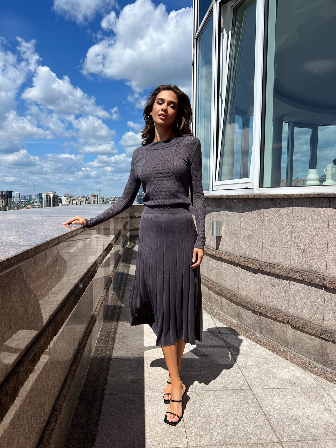 Knit Hollow Out Dress Dark Grey