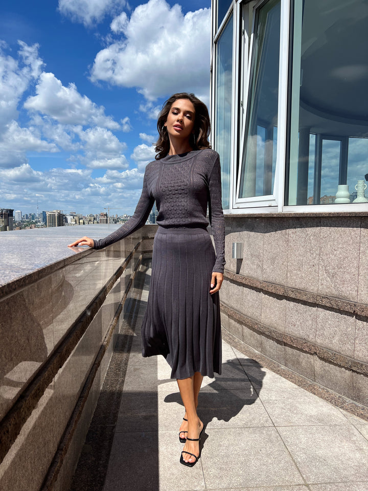 Knit Hollow Out Dress Dark Grey