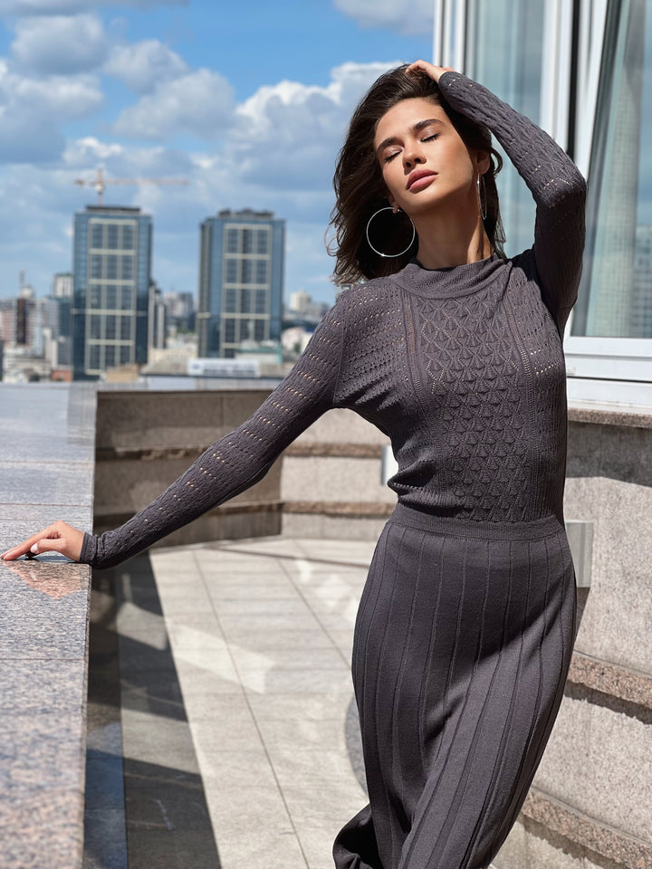 Knit Hollow Out Dress Dark Grey