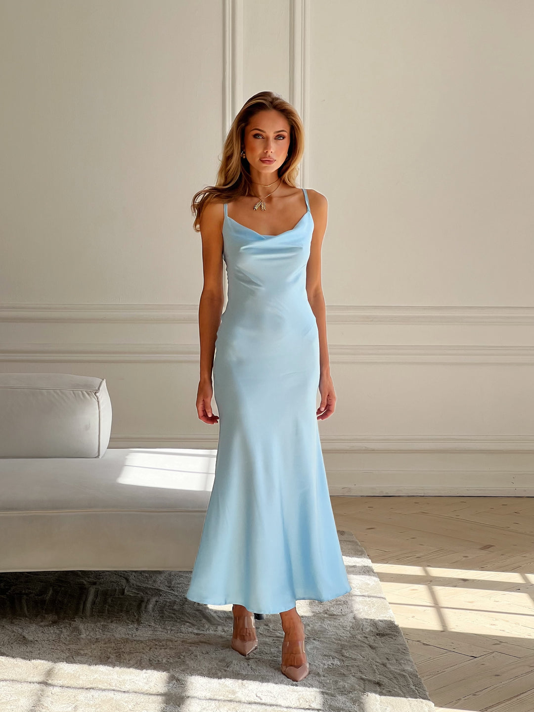 Midaxi Silk Slip Dress Ice blue