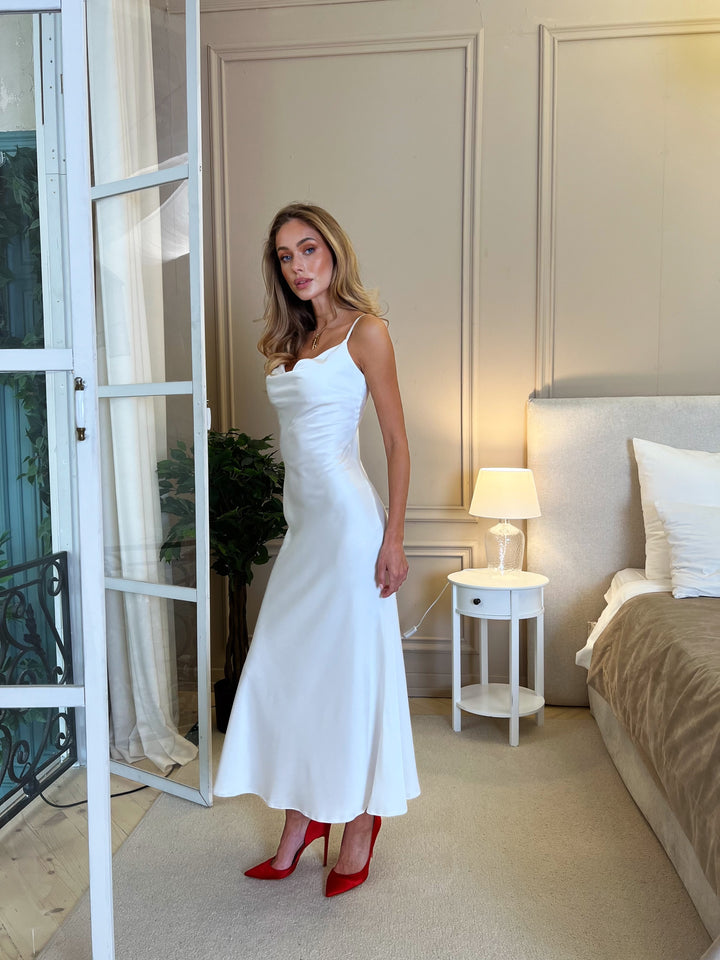 Midaxi Classic Satin Slip Dress White