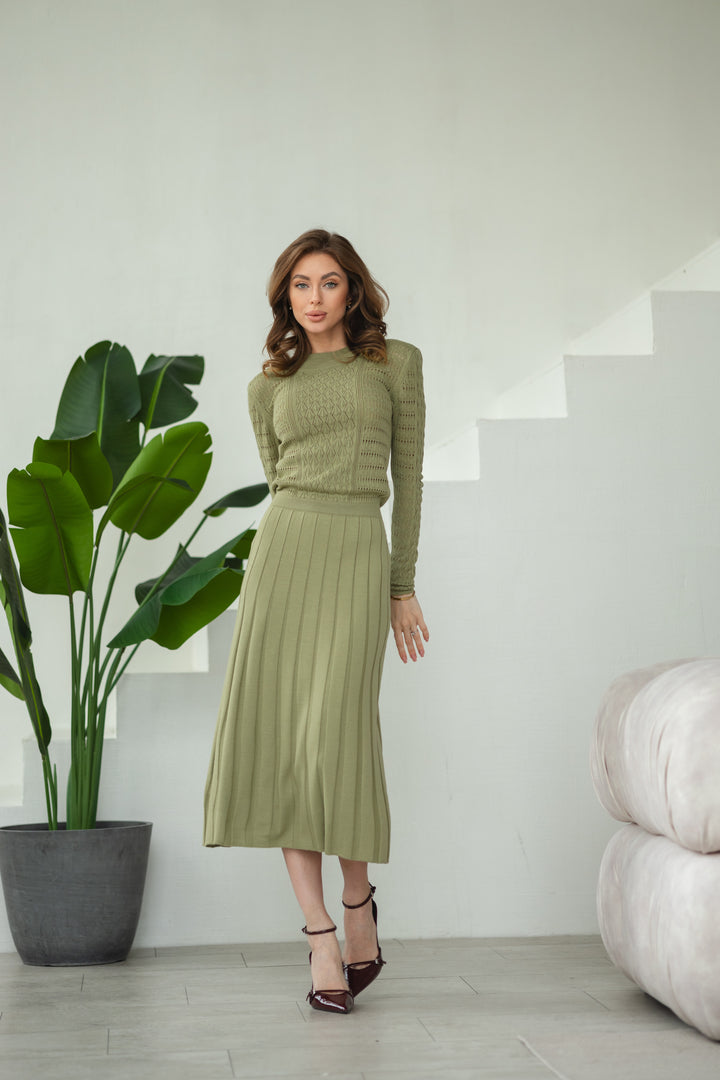 Knit Hollow Out Dress Olive Green