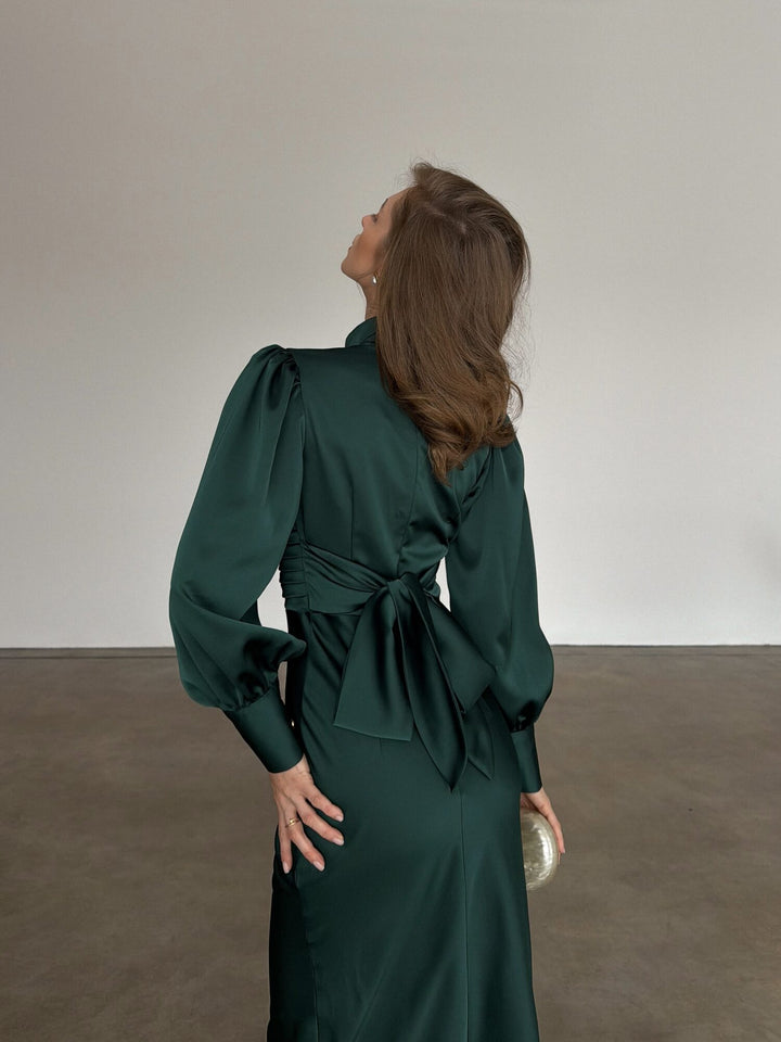 Zina Bow Tie Back Midi Dress Emerald Green