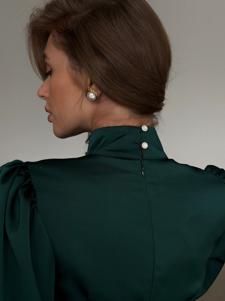 Zina Bow Tie Back Midi Dress Emerald Green