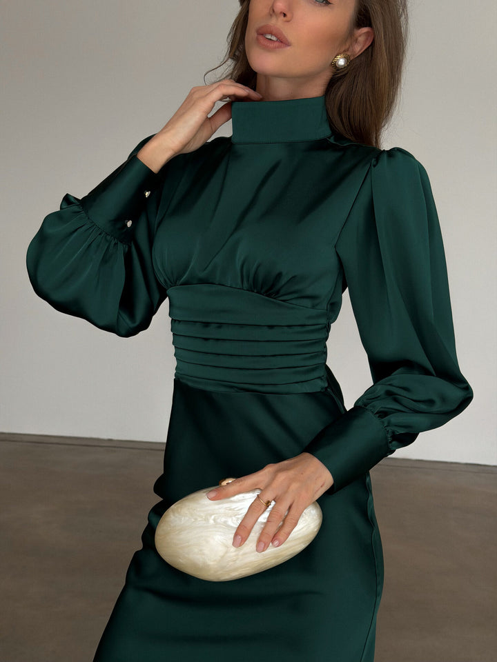 Zina Bow Tie Back Midi Dress Emerald Green