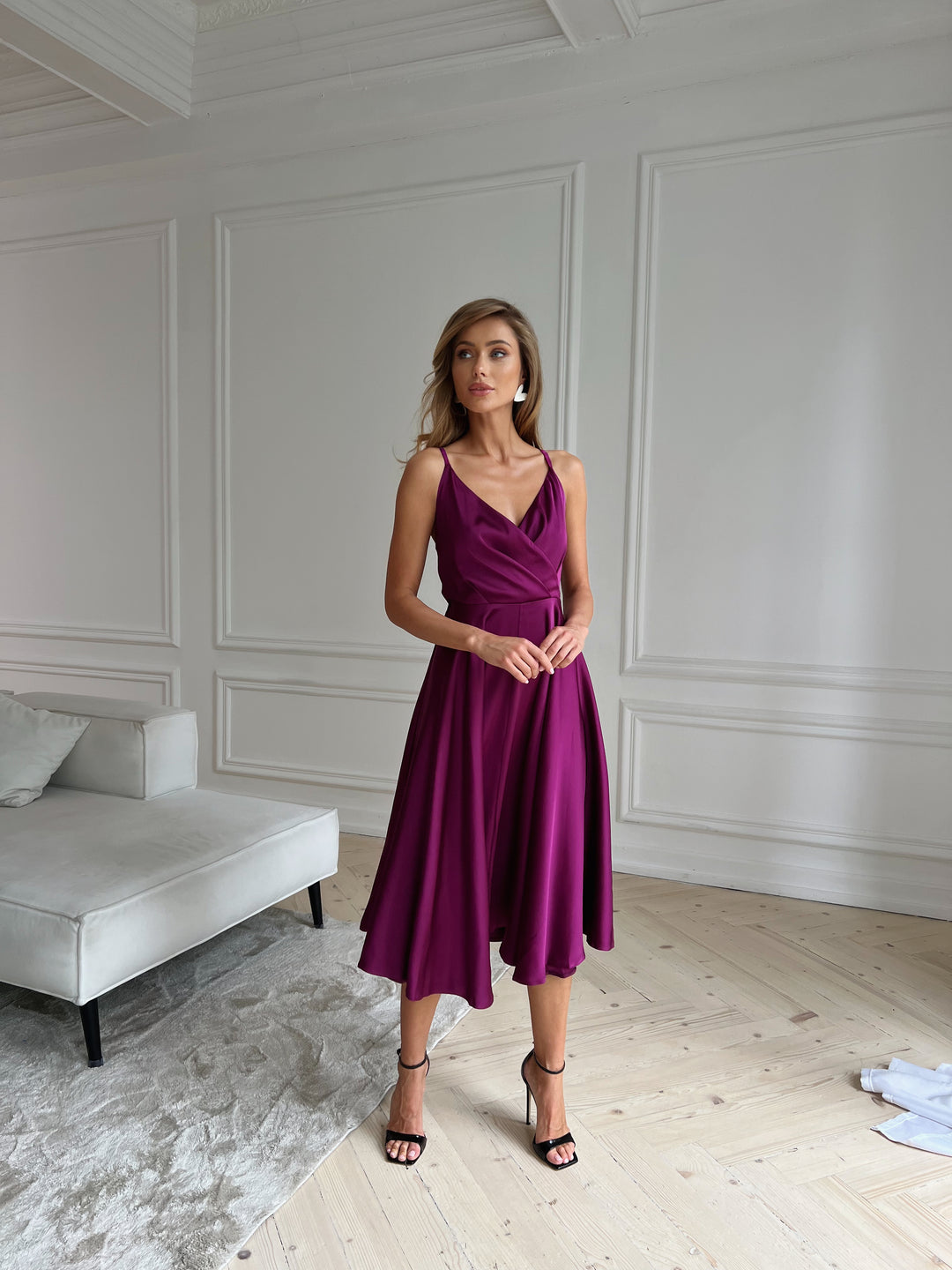 Fuchsia silk slip dress for maid of honor or cocktail party
