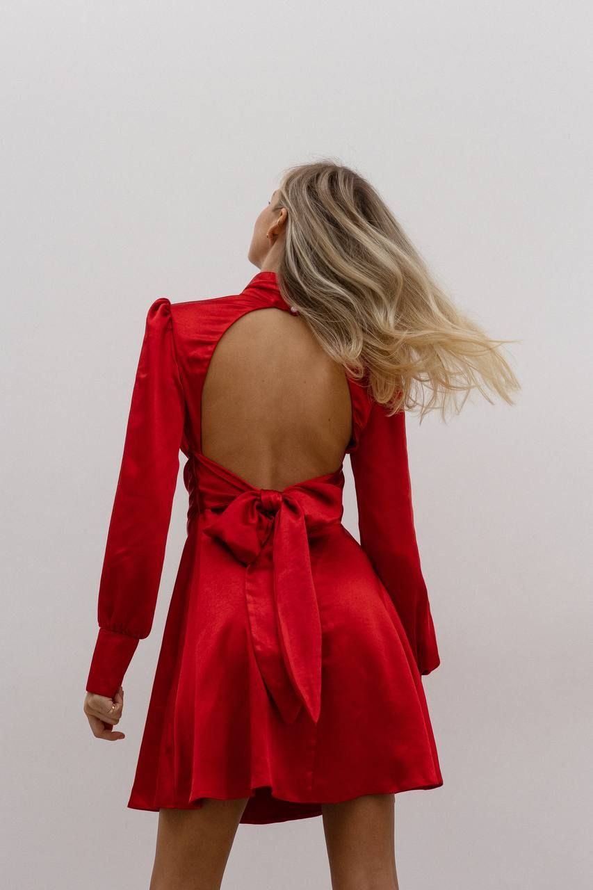 Mirage Silk Mini Dress open back Red