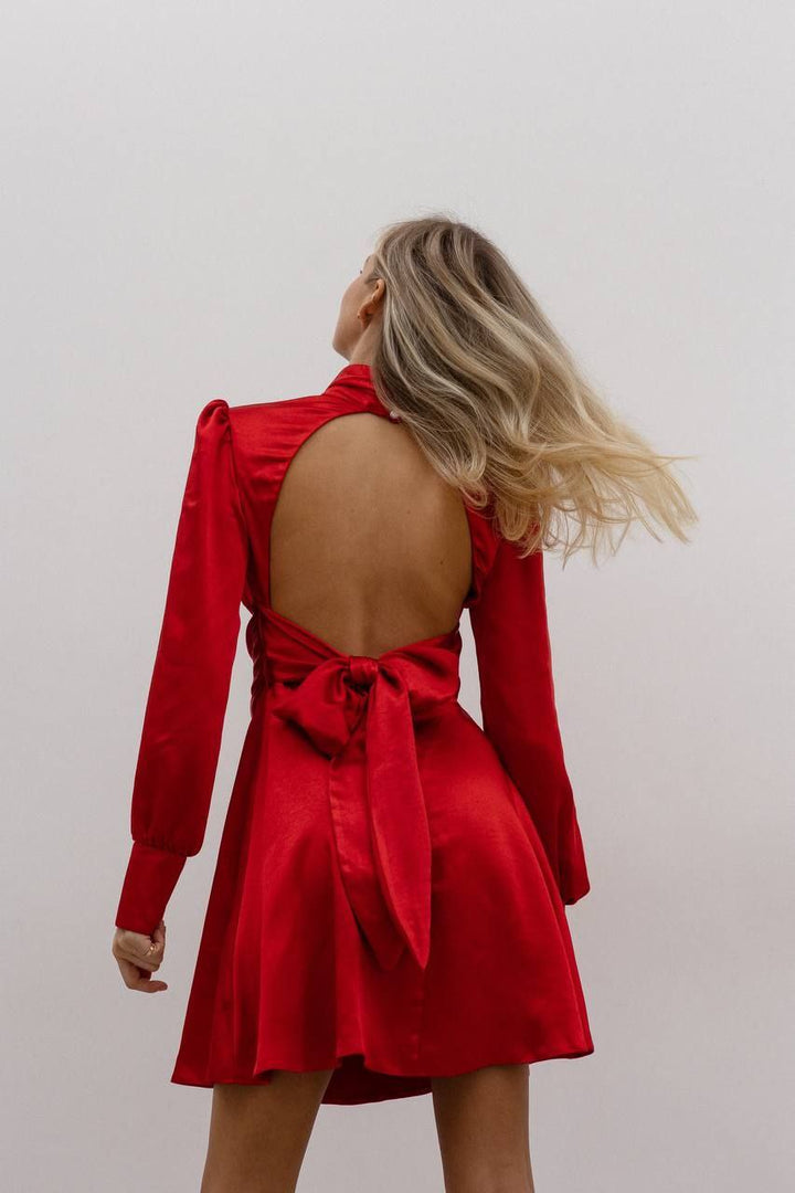 Mirage Silk Mini Dress open back Red