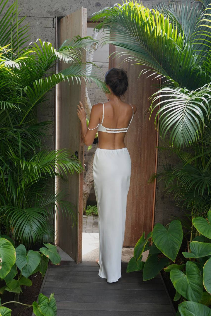 Cyprus Satin Strappy Crop Top White