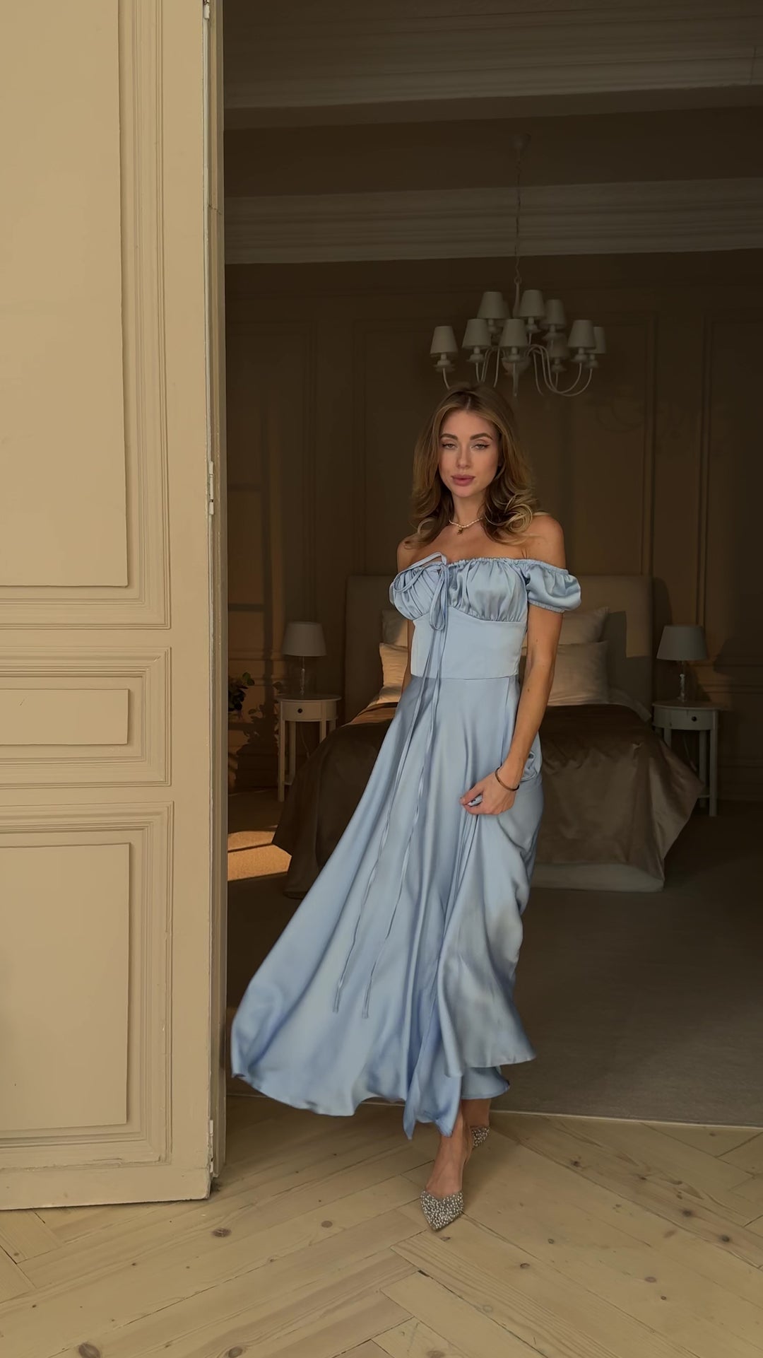 Loa Satin Maxi Dress Ice Blue