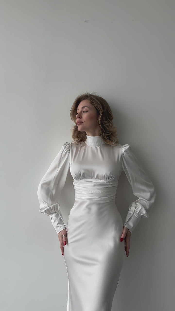 Raya Silk Open Back Dress White