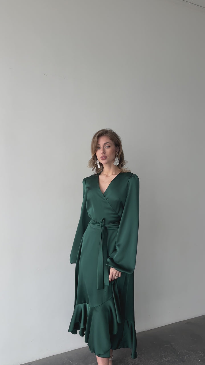 Bella Silk Wrap Dress Emerald Green