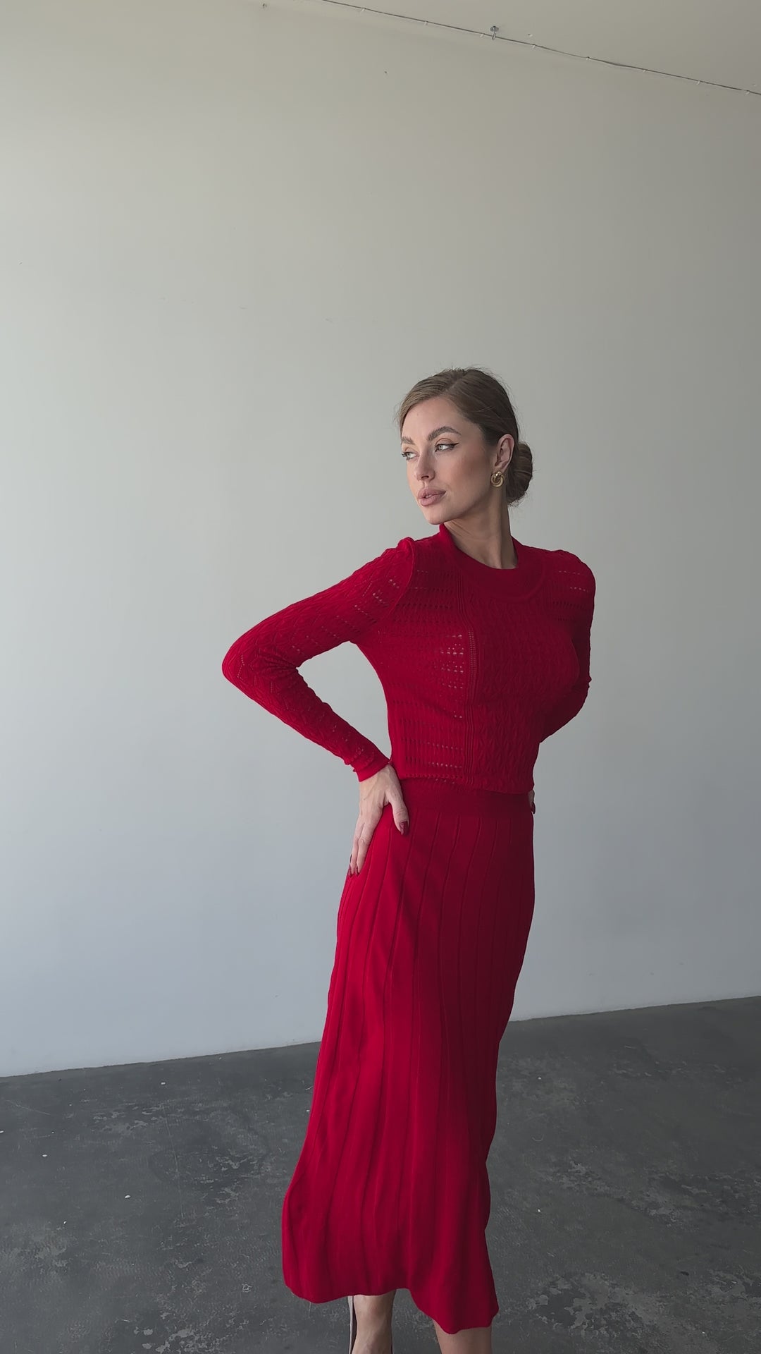 Knit Hollow Out Dress Red