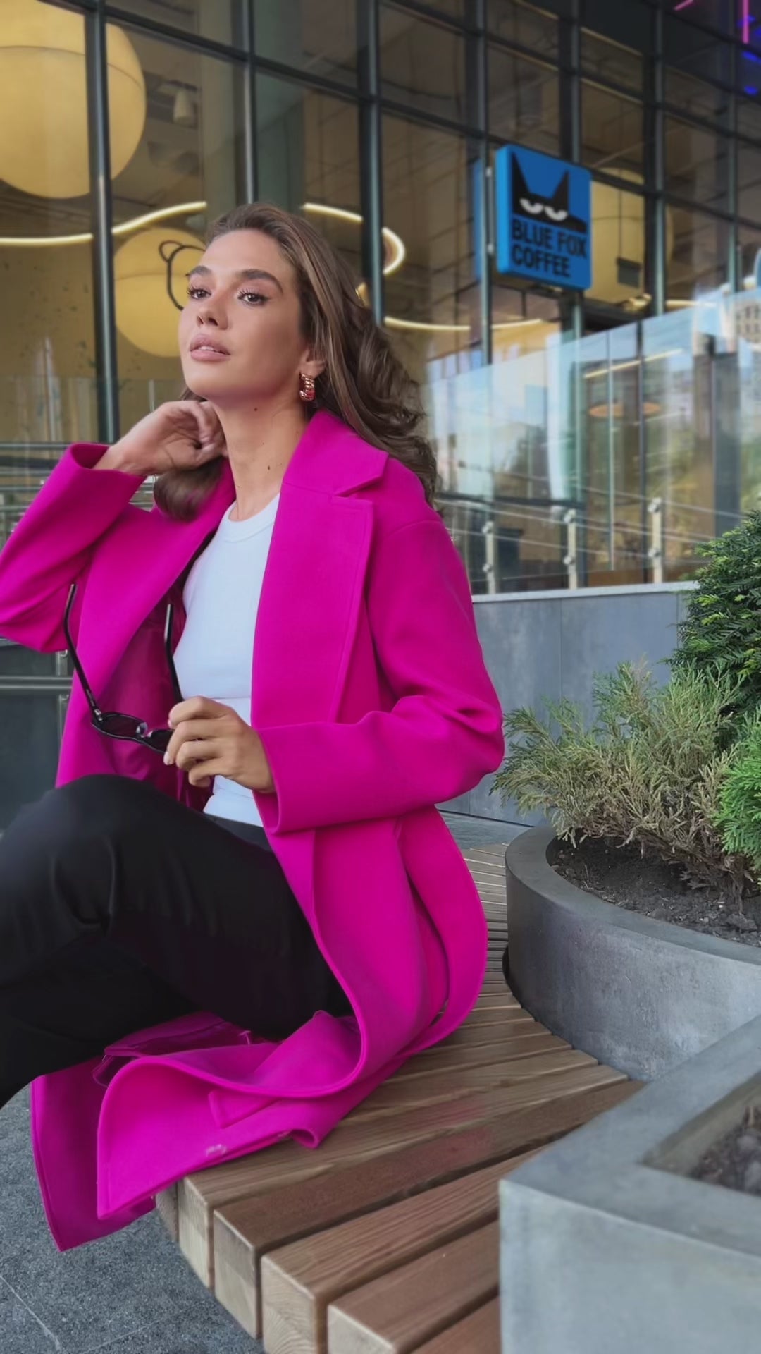 Madrid Hot pink wool wrap coat