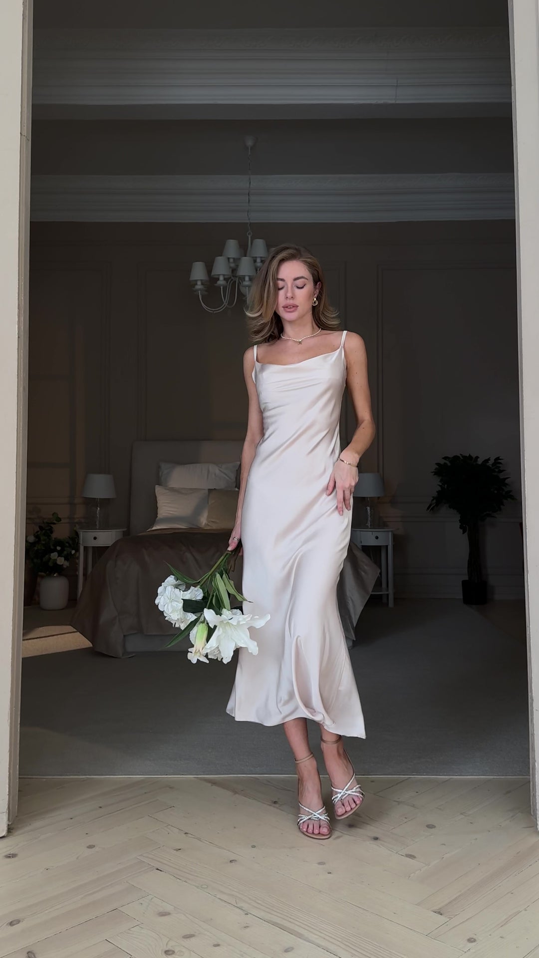 Midaxi Silk Slip Dress Beige