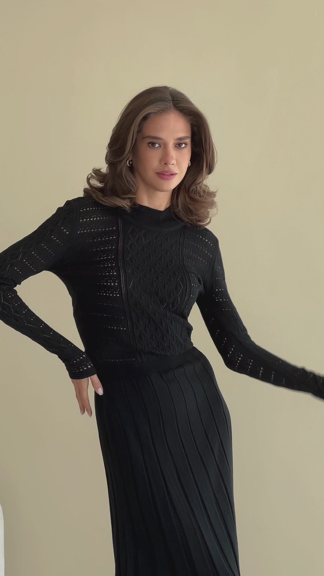 Knit Hollow Out Dress Black