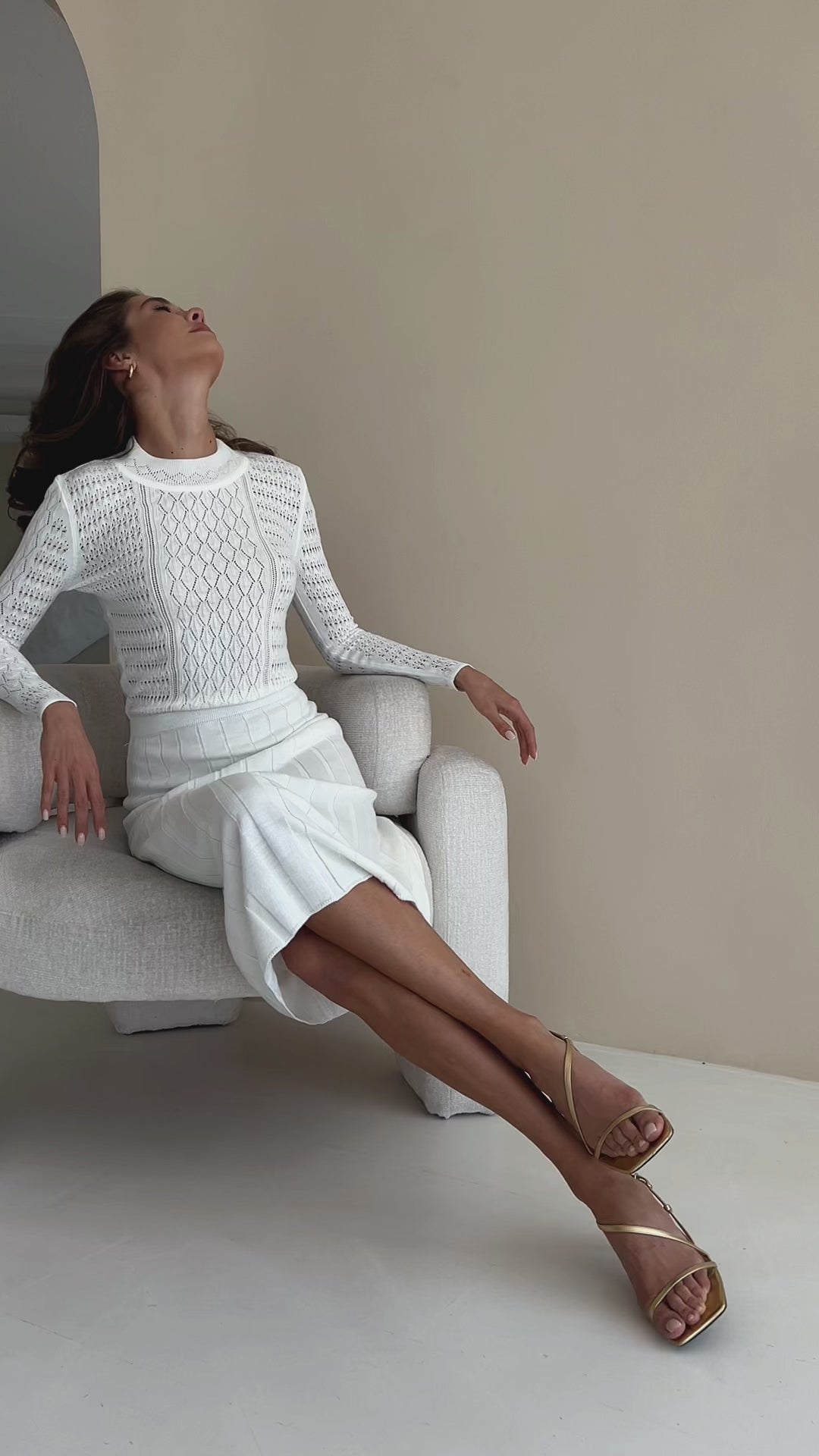 Knit Midi Hollow Out Dress White