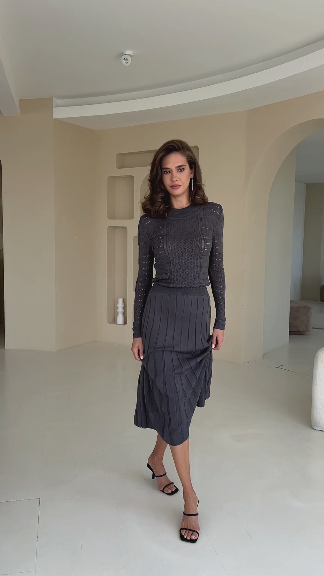 Knit Hollow Out Dress Dark Grey