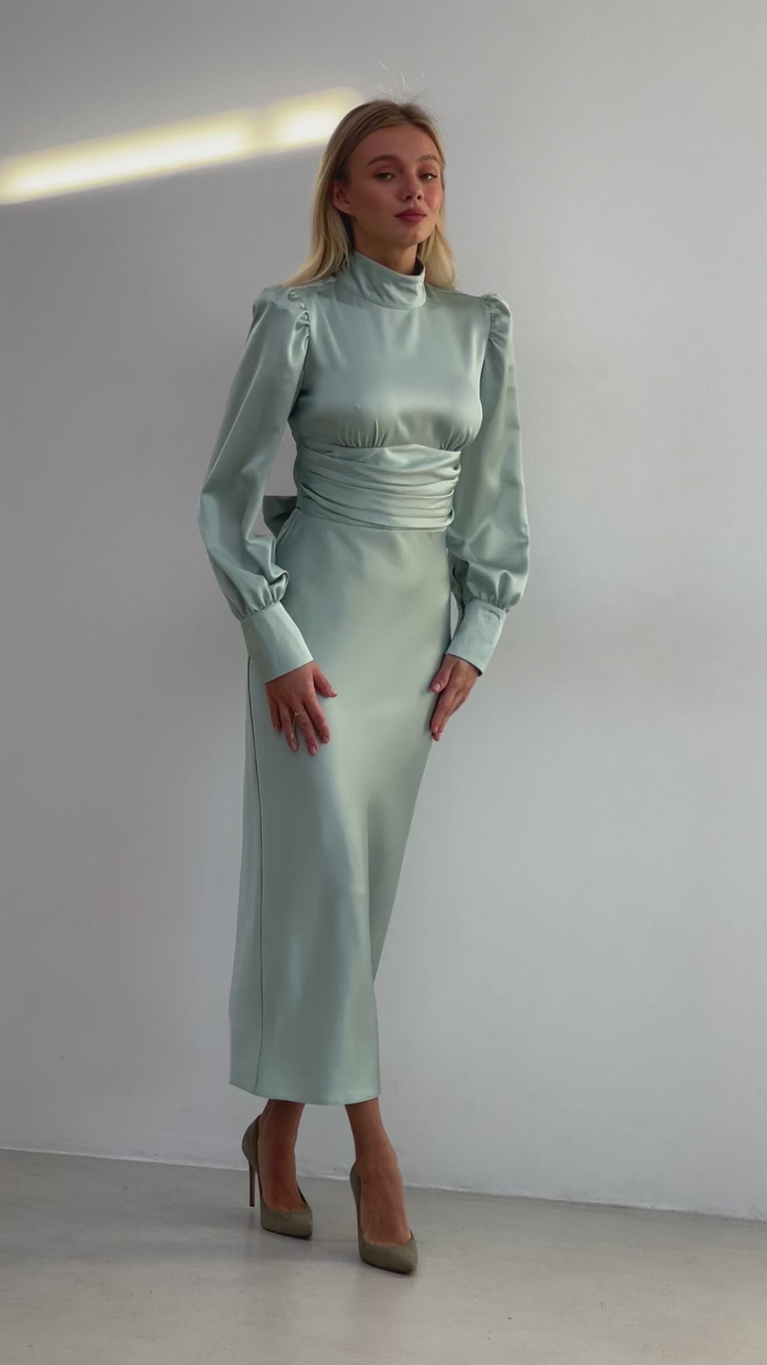 Raya Silk Open Back Dress Pistachio Green