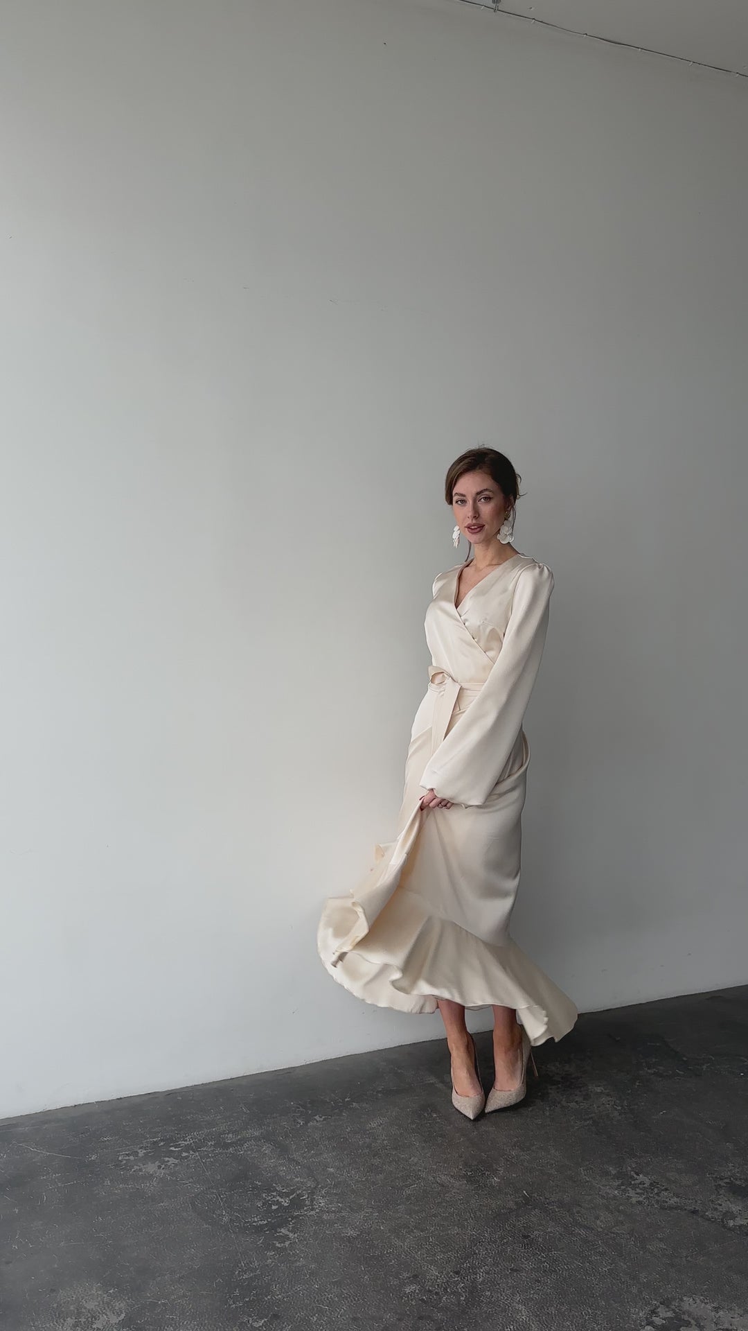Bella Satin Wrap Dress Ivory