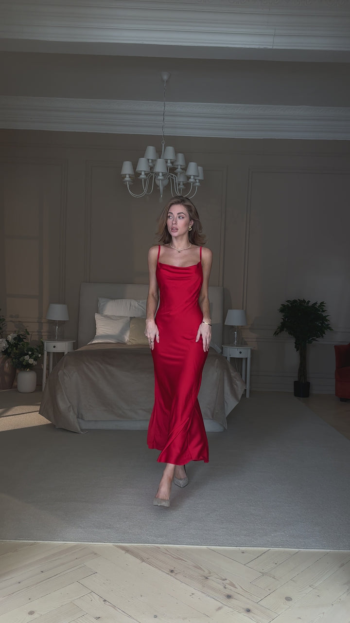 Midaxi Silk Slip Dress Red